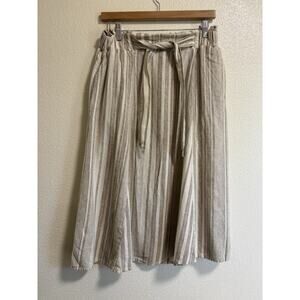 Linen Blend Skirt Neutral Cream Tan Pockets Old Money Calligraphie Women’s Sz S